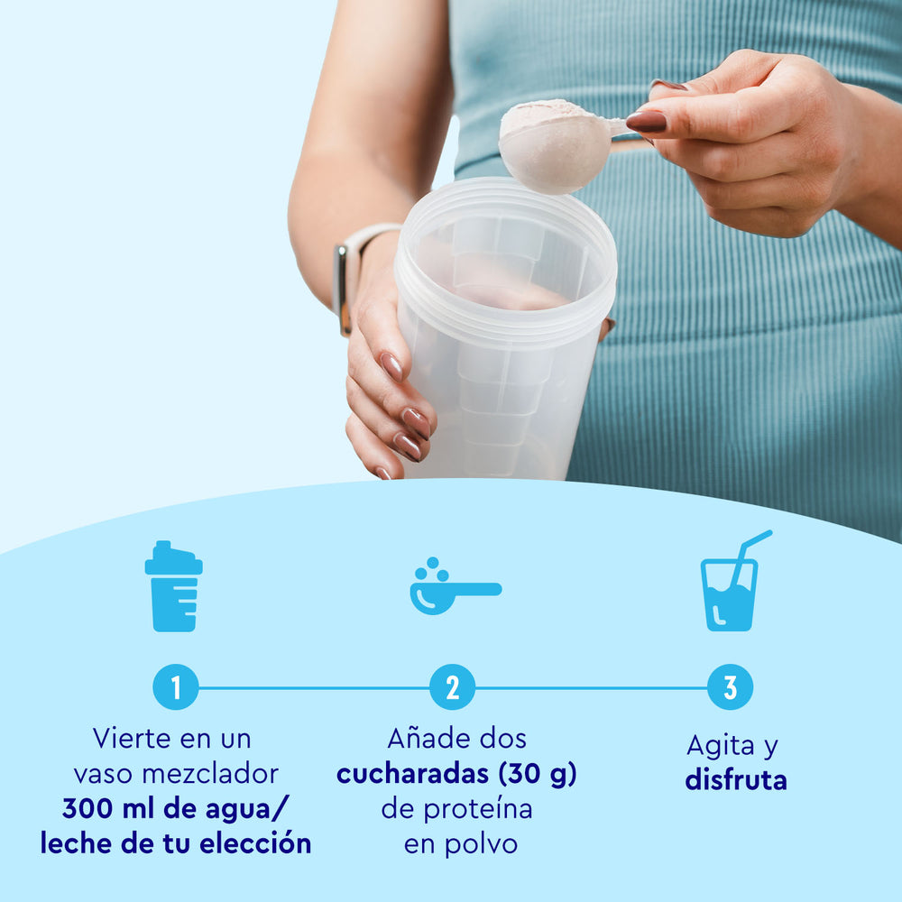 Se añade una cucharada de Proteina Choco Joy de gloryfeel GmbH España a un vaso mezclador. Instrucciones: Añadir 300 ml de agua o leche, luego 30 g de proteína en polvo, agitar bien y disfrutar.