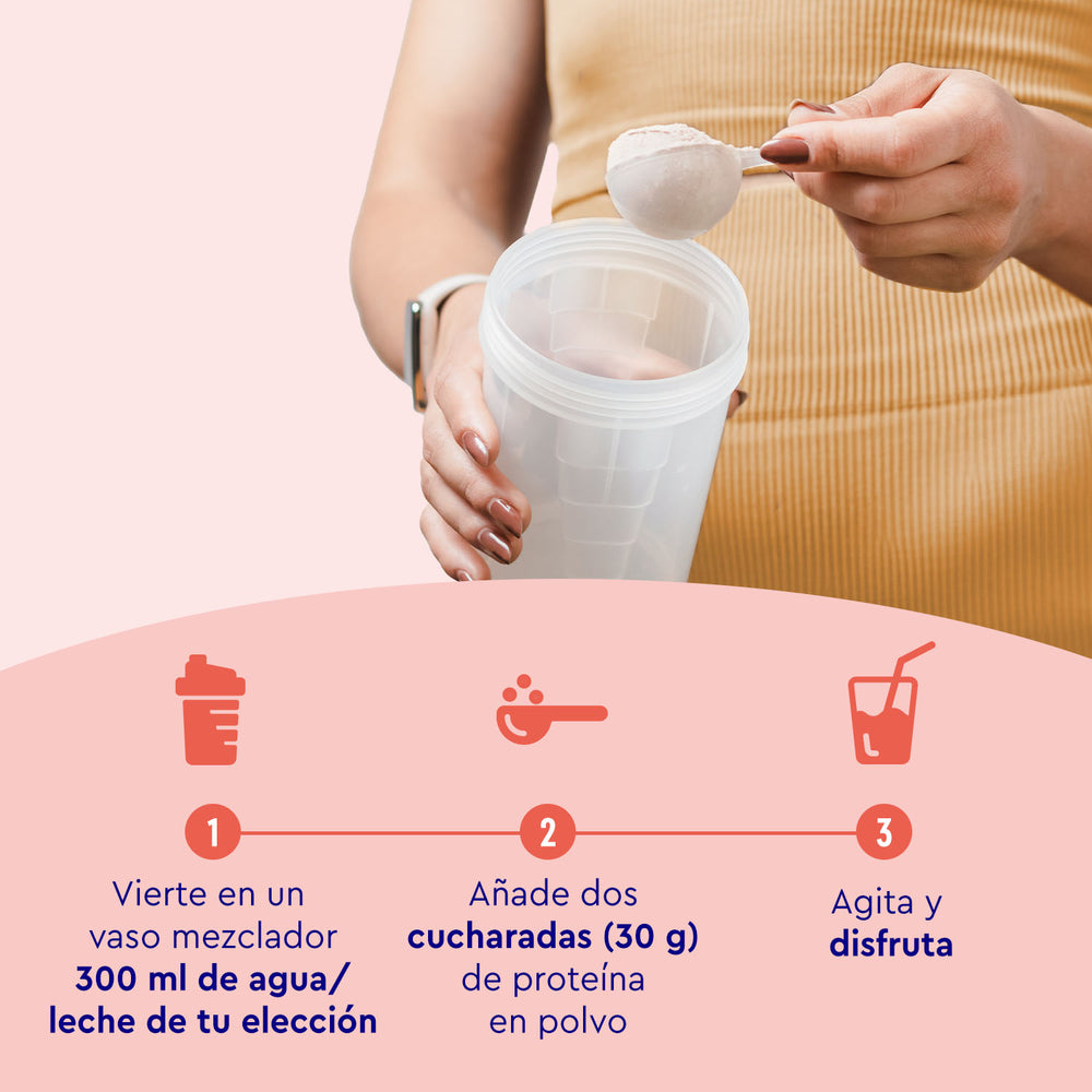 Uso de Proteina Berry Joy - Sabor de Fresa de gloryfeel GmbH España: 1. Vierta 300 ml de agua o leche en una coctelera. 2. Añada dos cucharadas (30 g) de polvo. 3. ¡Agite bien y disfrute!.