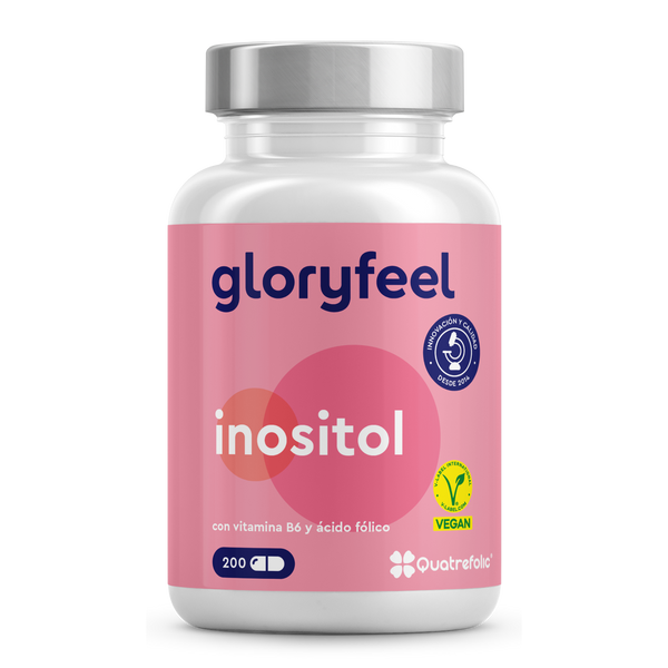 Explora los suplementos de inositol de Gloryfeel GmbH, una mezcla vegana certificada, enriquecida con vitamina B6 y ácido fólico. Cada frasco contiene 200 cápsulas para apoyar tu bienestar.