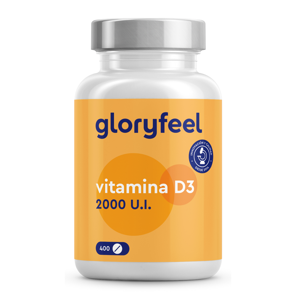 GloryFeel GmbH España Vitamina D3 2000 UI - 400 Comprimidos favorece la salud de los huesos y los dientes con una dosis de 2000 U.I.