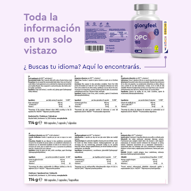 OPC 180 capsulas etiqueta idiomas