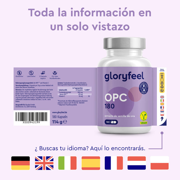 OPC 180 capsulas etiqueta idiomas