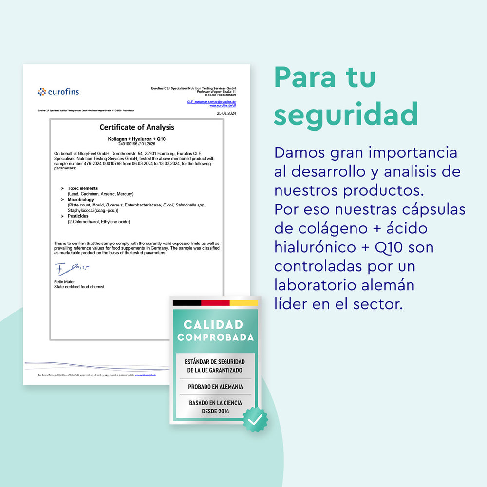 Certificado colageno, acido hialuronico y Q10