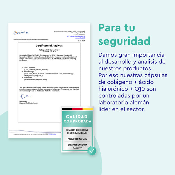 Certificado colageno, acido hialuronico y Q10