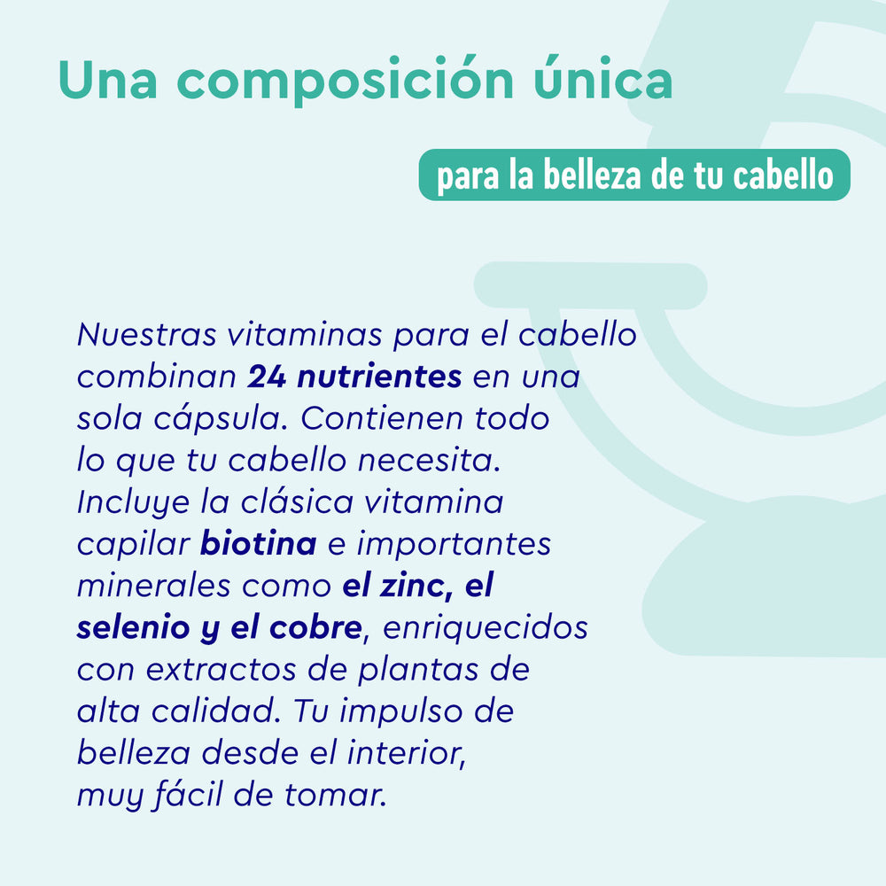 Mejora la salud capilar internamente con Vitaminas para el cabello de GloryFeel GmbH España. Cada cápsula combina 24 nutrientes esenciales como biotina y extracto de mijo, ofreciendo un práctico impulso de belleza desde el interior.