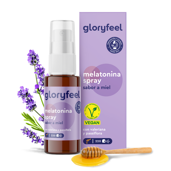 El espray de melatonina GloryFeel de GloryFeel GmbH España tiene un sabor calmante a miel y pasiflora, con certificación vegana. Con la esencia calmante de sueño reparador, combina elegantemente con lavanda y un toque de miel.