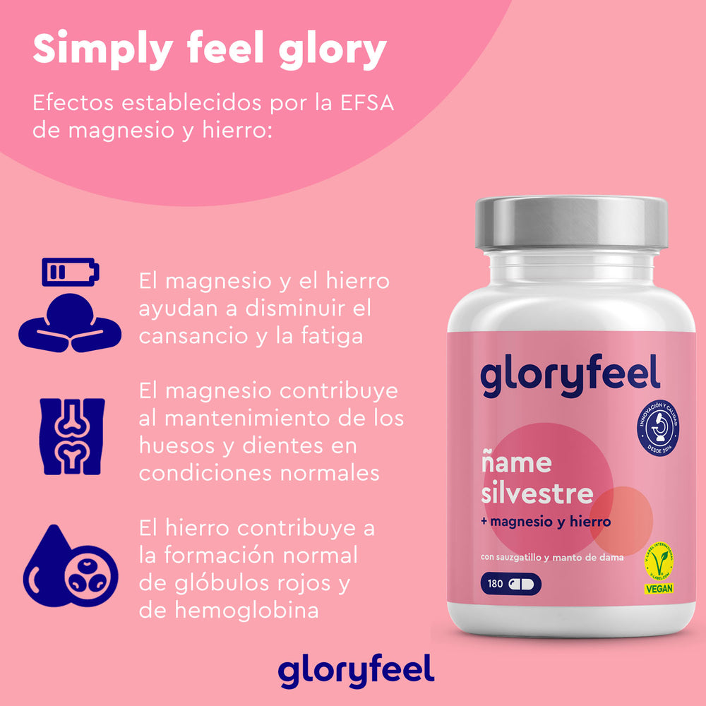 El suplemento de ñame silvestre de gloryfeel GmbH contiene magnesio y hierro, lo que promueve la reducción de la fatiga y el fortalecimiento de los huesos y los dientes. Apto para veganos, está enriquecido con diosgenina de ñame silvestre para un bienestar holístico en prácticas cápsulas veganas.